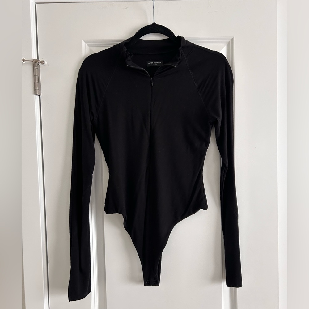 Naked Wardrobe Long Sleeve Half Zip Bodysuit